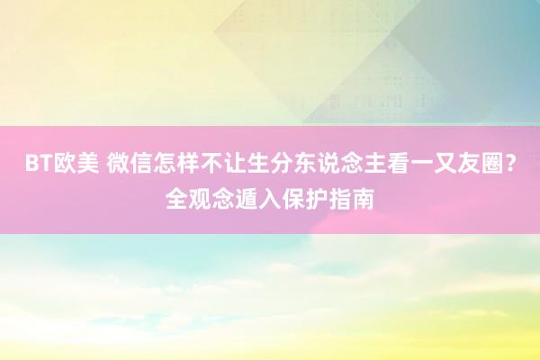 BT欧美 微信怎样不让生分东说念主看一又友圈？全观念遁入保护指南