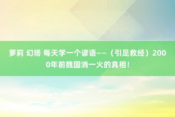 萝莉 幻塔 每天学一个谚语——（引足救经）2000年前魏国消一火的真相！
